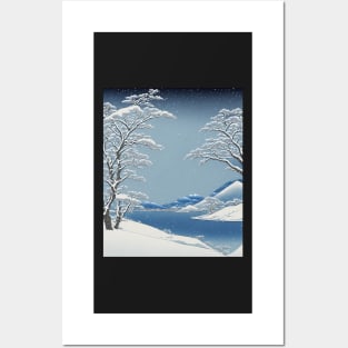 Ukiyo-e Japanese Art -Tranquil Snow-covered Landscape Posters and Art